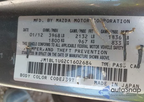 2012 Mazda Mazda3 I Sport from USA, damaged, VIN JM1BL1UG2C1602684